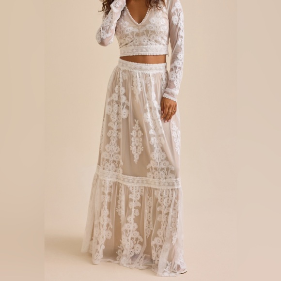 Arissa Embroidered Maxi Skirt in Navy - Picture 2 of 14